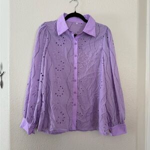 Lavender Eyelet Button-Up Blouse Size Large